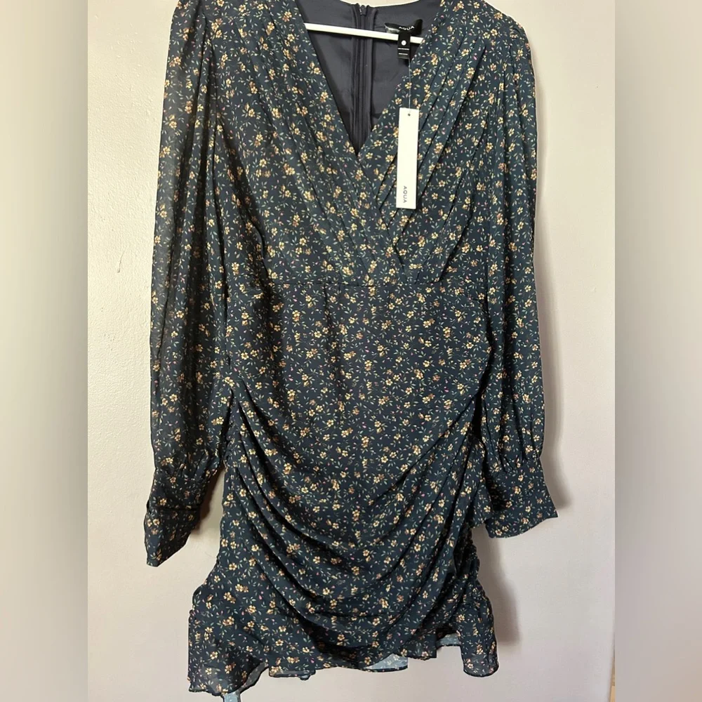 AQUA WOMENS ROMINA CHIFFON FLORAL MINI MINI DRESS NWT size L ‼️